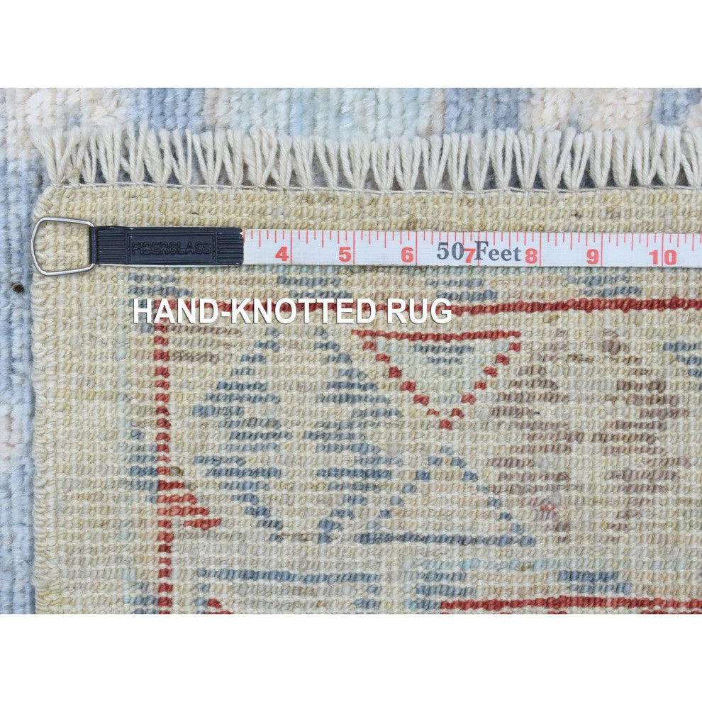 Gray Anatolian Inspired Geometric Hand Knotted Soft Wool Runner Rug, 3'1"x10'2"
