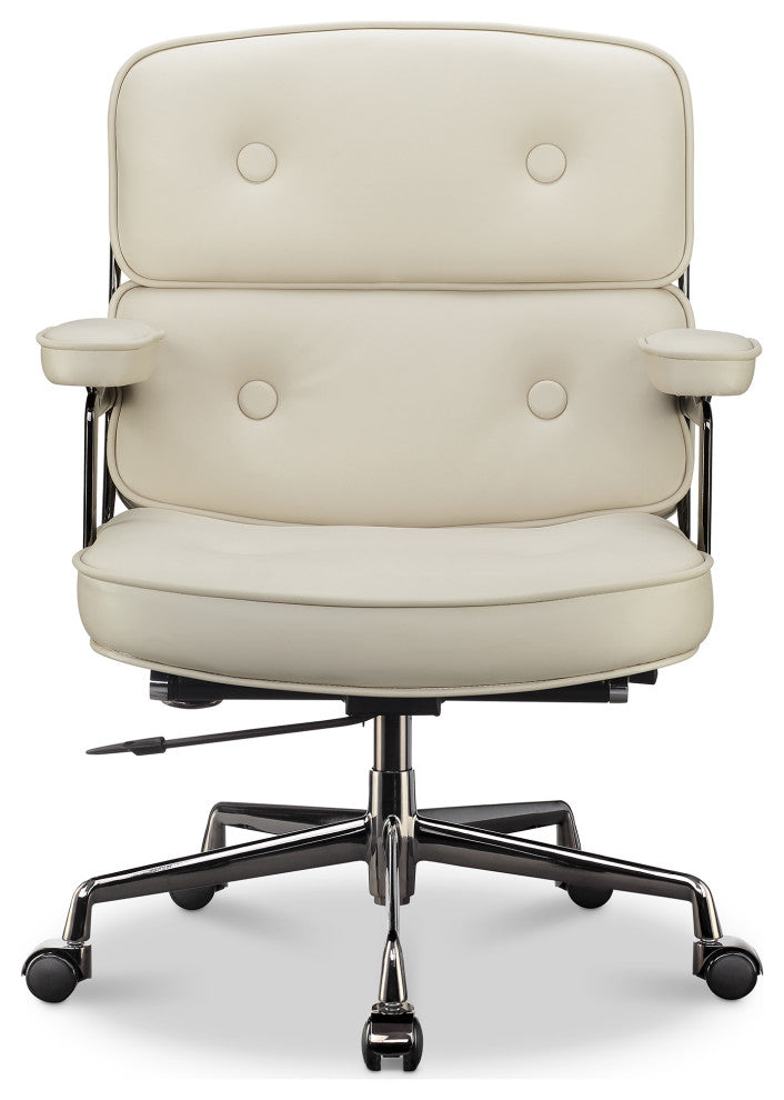 Lobby Mid Back Computer Office Desk Chair, Black Chrome&white