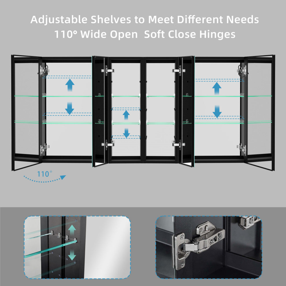 60"x30" Lighted Medicine Cabinet With Anti-Fog and Dimmable