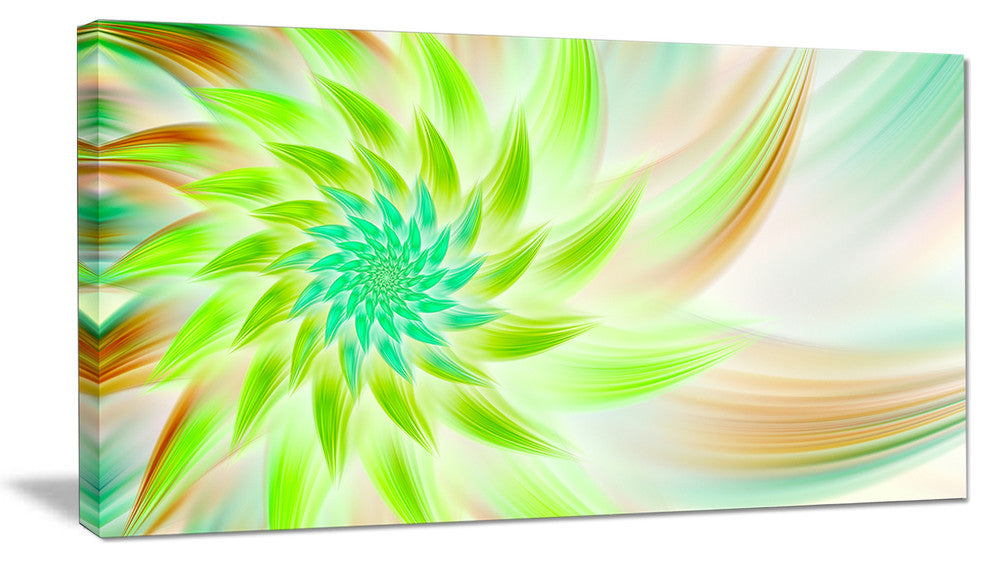 Huge Bright Green Fractal Flower, Floral Canvas Art Print, 32"x16"