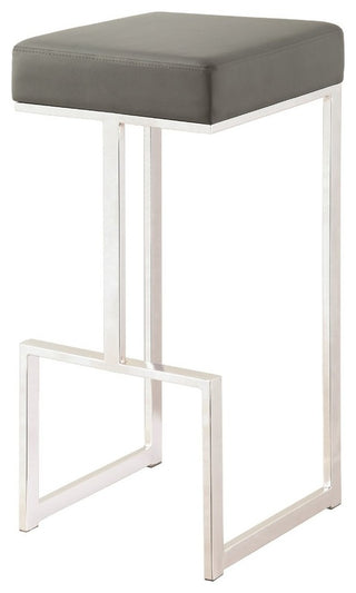 Benzara BM168067 Bar Stool with Upholstered Gray Seat with Chrome Base