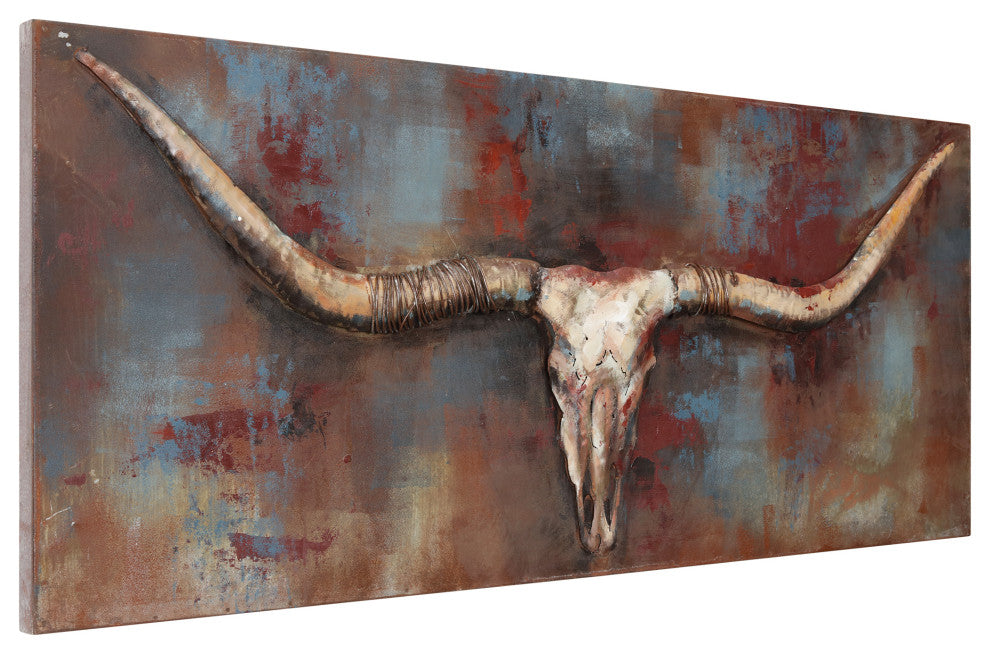 Long Horn Primo Mixed Media Hand Painted 3D Metal Wall Art