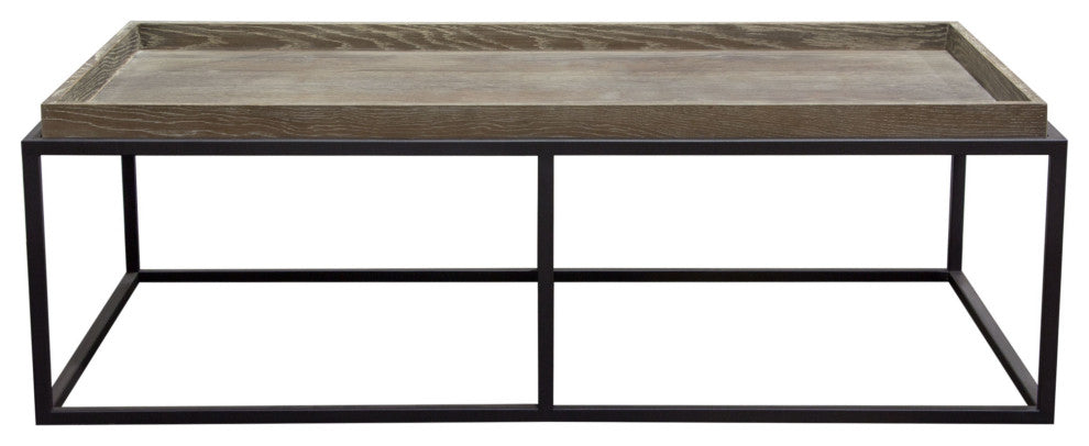 Lex Rectangle Cocktail Table in Rustic Oak Veneer Finish Top  Black