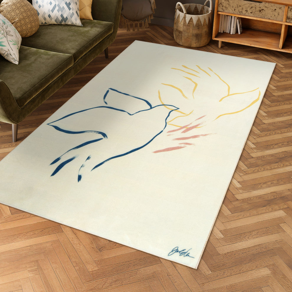 Abstract Flock Hand Washable Power-loomed Art Area Rug, 5'x7.5'