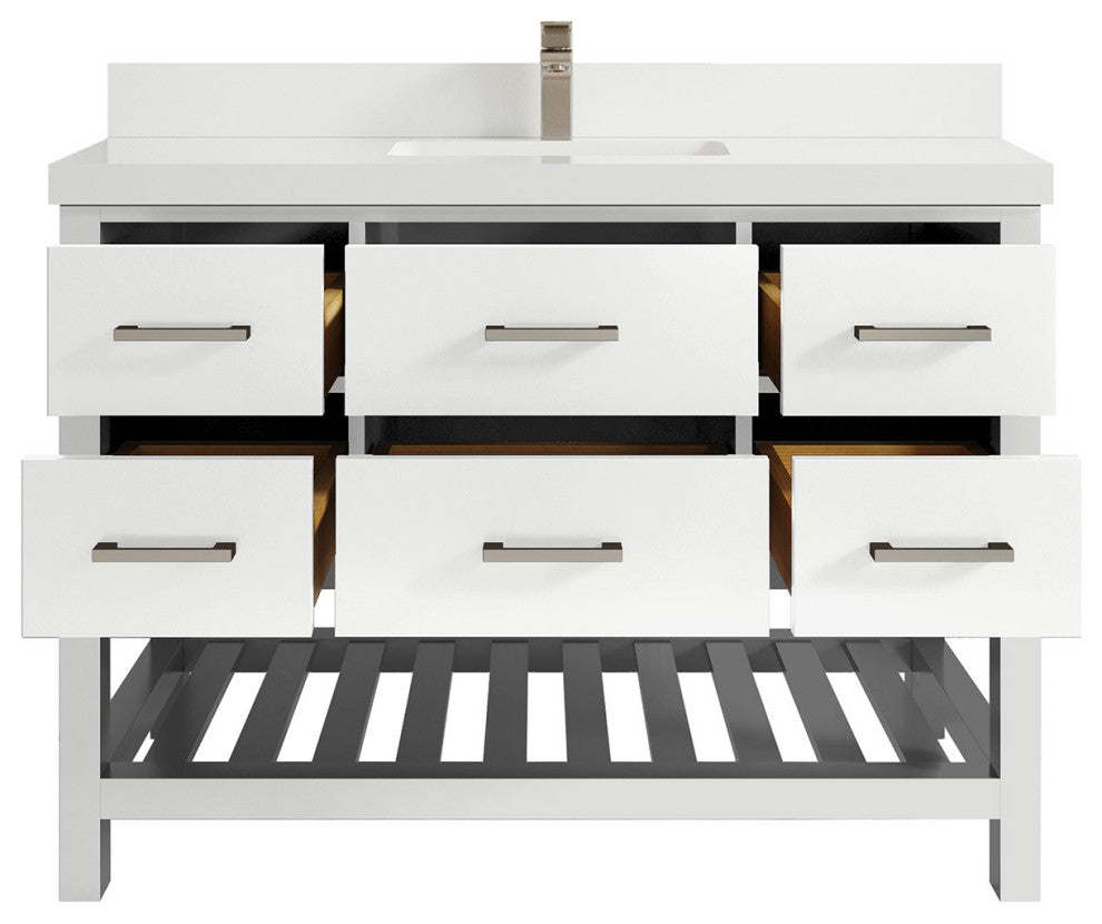 Parker 48 Single Sink Bath Vanity in White 2" White Quartz