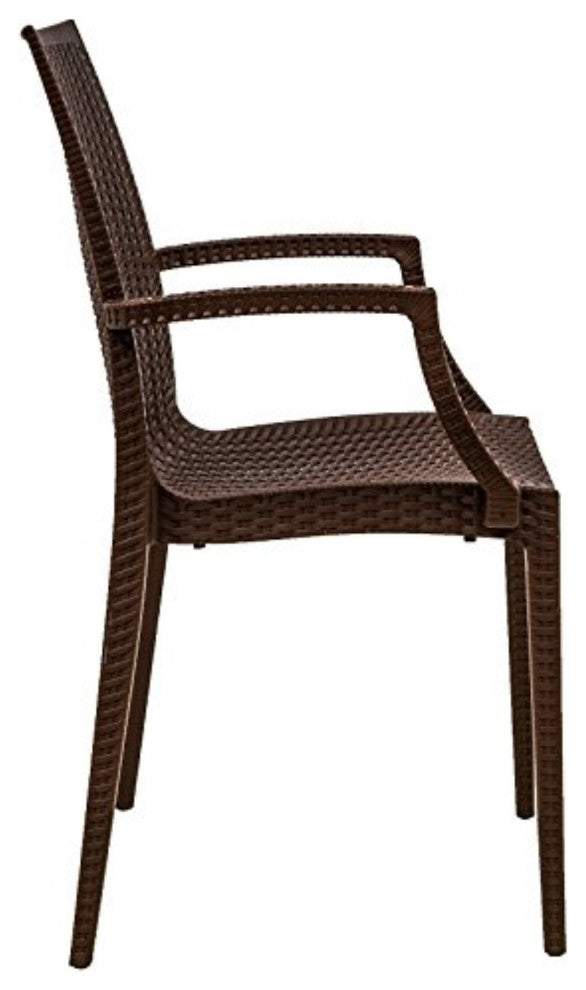 LeisureMod Weave Mace Indoor/Outdoor Chair, With Arms, Set of 4