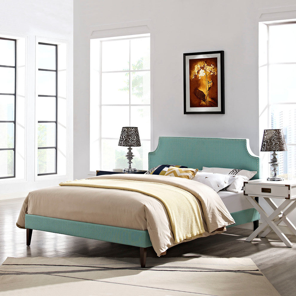 Modway Laura Queen Fabric Platform Bed With Squared Tapered Legs, Laguna