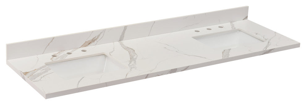 Eivissa Bathroom Vanity Countertop, Calacatta White With White Sink, 73"