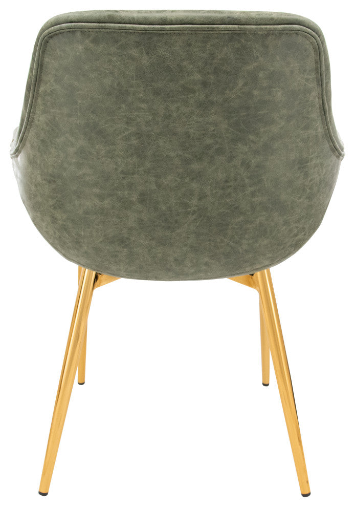 LeisureMod Markley Modern Leather Dining Armchair With Gold Legs, Olive Green