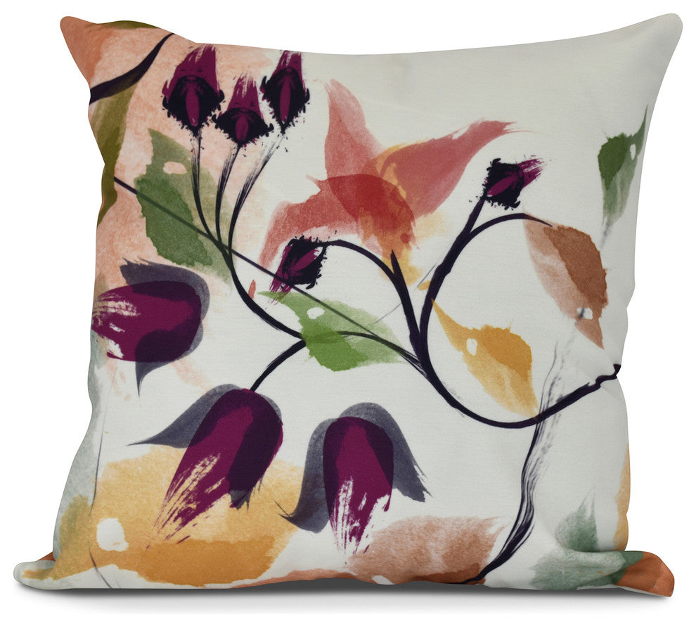Windy Bloom, Floral Print Pillow, Red, 16" x 16"