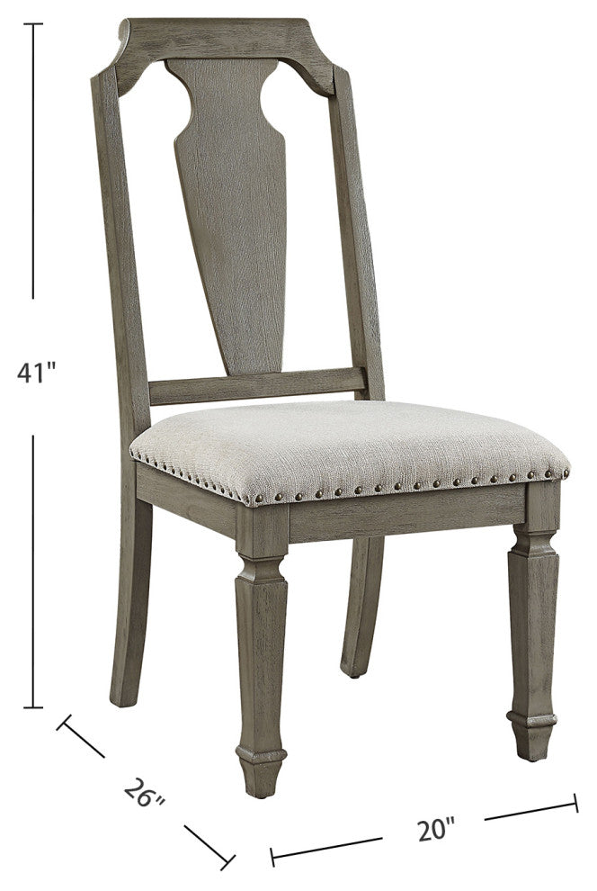 Set of 2 Beige Linen Side Chair, Weathered Oak