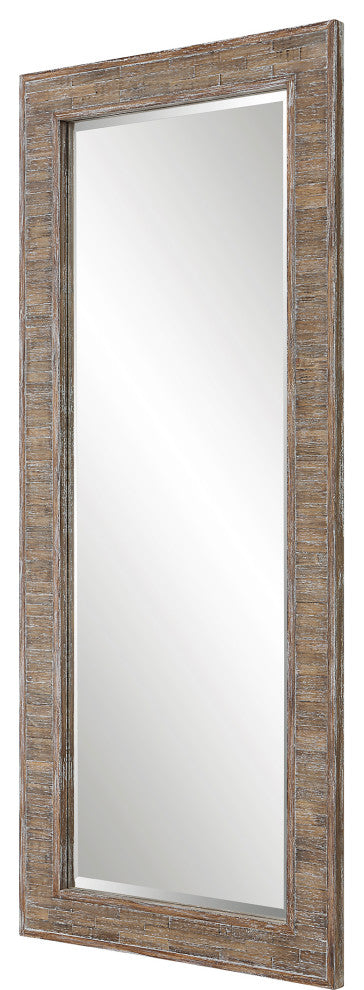 Benzara BM277018 65" Wood Wall Mirror, Tall, Distressed Weathered Brown