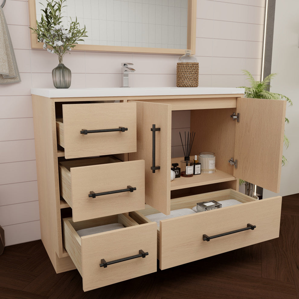 Victoria 42" Solid Wood Bath Vanity Left Side Drawers, Yellow Oak