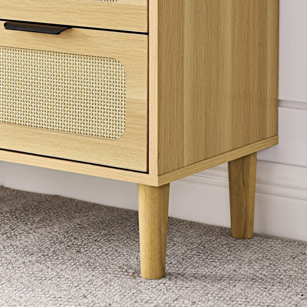 TATEUS 3 drawer dresser, modern rattan dresser cabinet, Natural