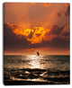 Sunset Beach with Distant Sail Boat, Seashore Canvas Art Print, 12"x20"