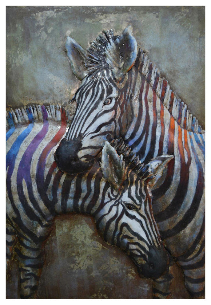 Zebra Wall Art Primo Mixed Media Hand Painted Iron Wall Sculpture  32x48