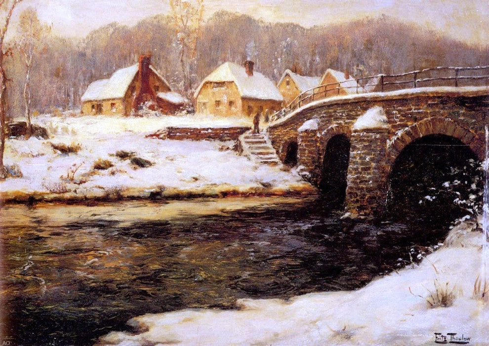 Fritz Thaulow A Stone Bridge Over A Stream In Winter Wall Decal