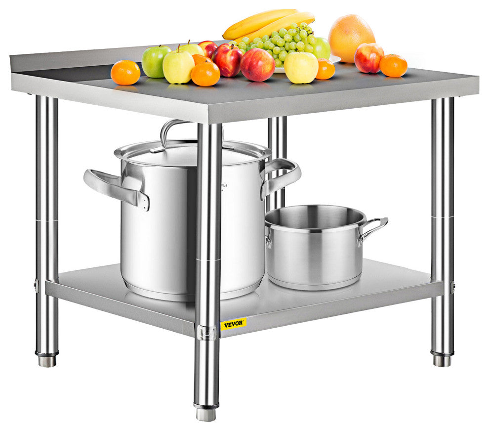 Stainless Steel Prep Table Heavy Duty Metal Worktable w/ Backsplash Undershelf, 36x24x35 Inch