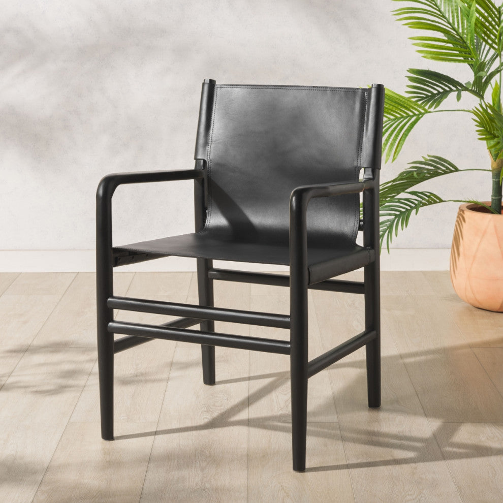Safavieh Couture Cassaphina Leather Arm Chair, Black
