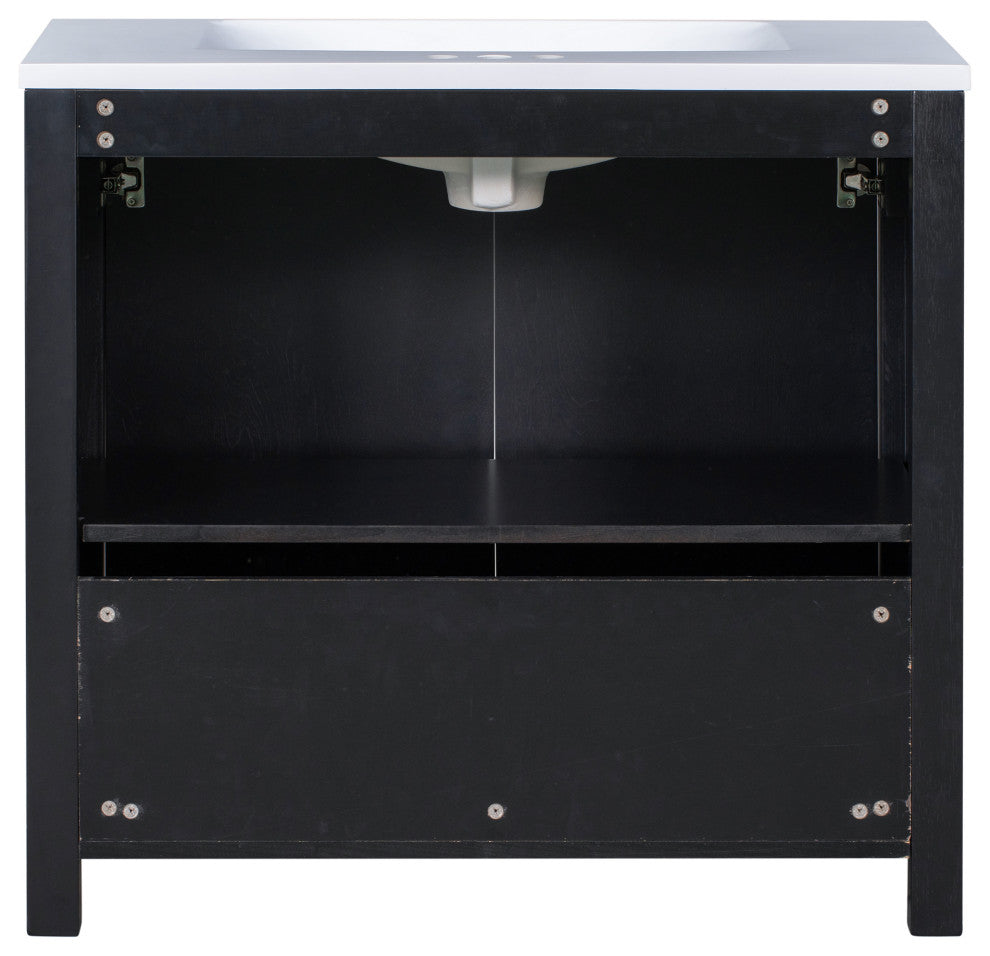 36 inch Freestanding Bath Vanity in Retro Espresso with White Resin Top