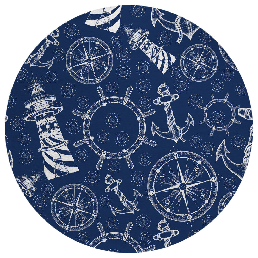 Indoor/Outdoor Harbor HA9 Navy Machine Washable 8' x 8' Round Rug