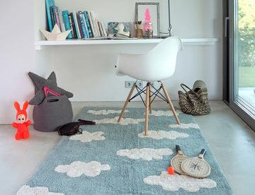 Clouds Washable Rug, Vintage Blue/Natural