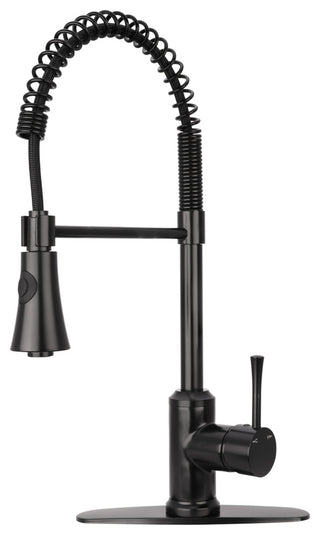 Copper Pre-Rinse Spring Kitchen Faucet with Pull Down Sprayer, Matte Black
