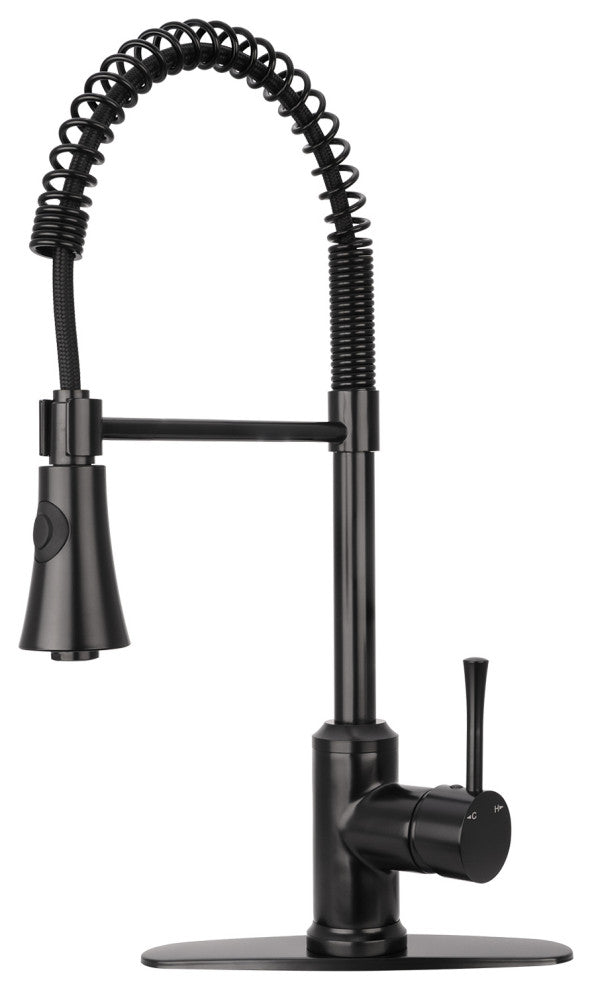 Copper Pre-Rinse Spring Kitchen Faucet with Pull Down Sprayer, Matte Black
