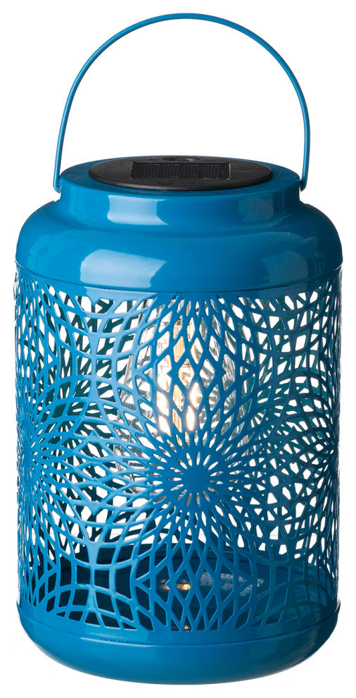 8.75"H Blue Metal Cutout Solar Powered  Lantern