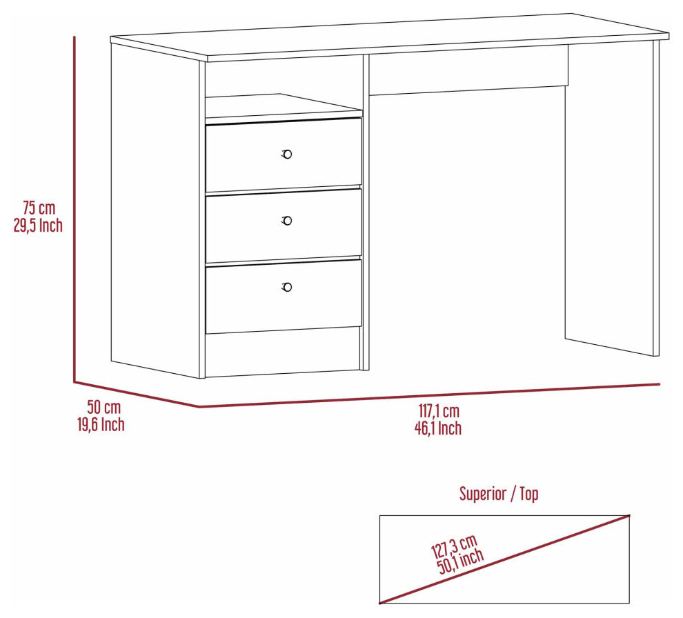 TATEUS 6-Shelf Home Office Writing Desk with Built-in Bookcase, Light Oak