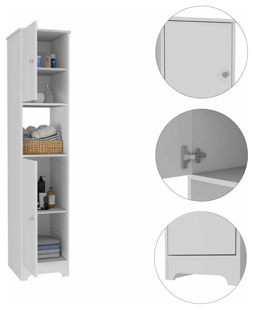 Charlotte Linen Cabinet with 2 Single Door Cabinets and Open Shelf, White
