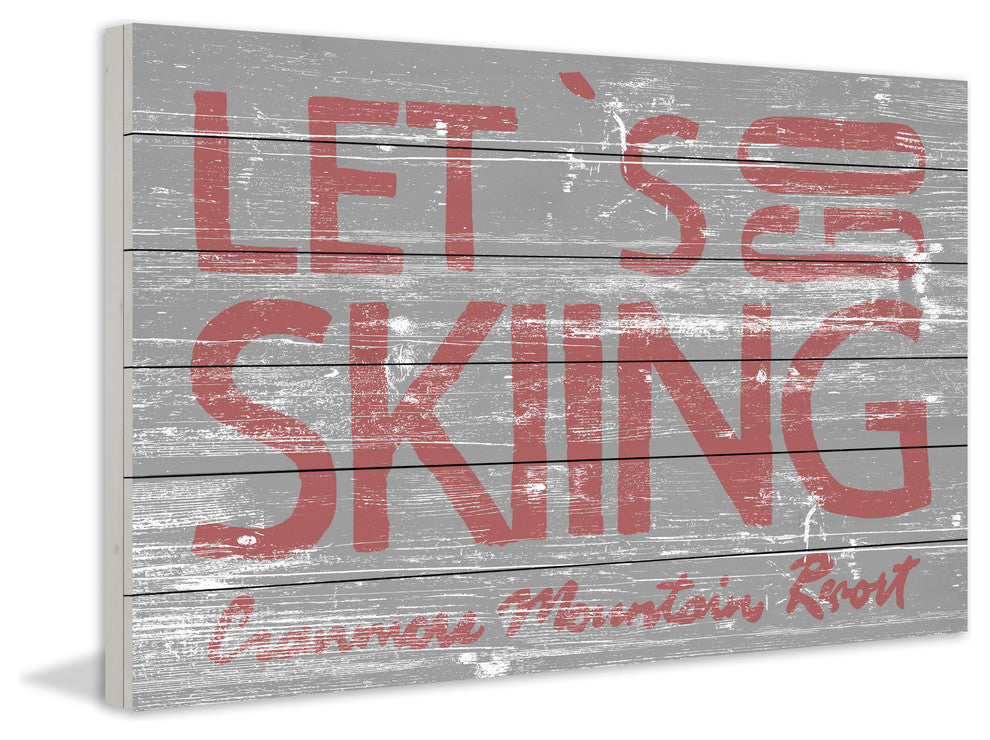 "Let's Go Skiing" Painting Print on White Wood, 45"x30"