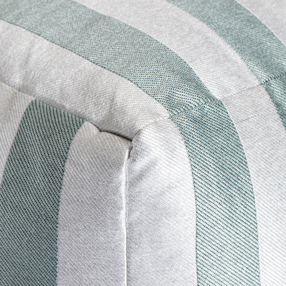 Cape May Teal 18" x 18" x 18" Teal and Ivory Pouf