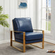 LeisureMod Jefferson Faux Leather Accent Armchair With Gold Frame, Navy Blue