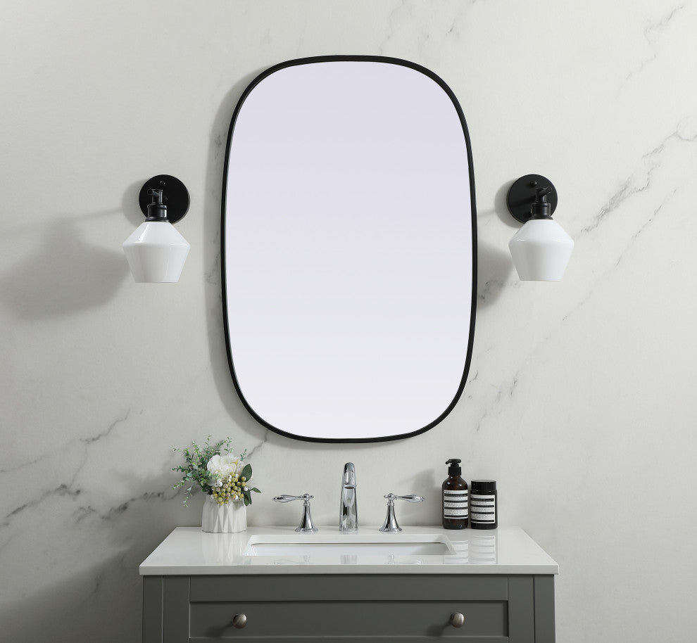 Metal Frame Oval Mirror 24X36 Inch, Black