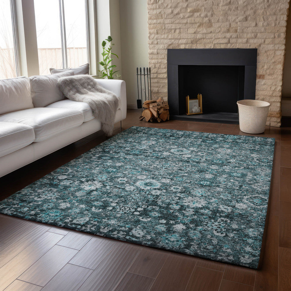 Premium Machine Washable Mayfield AMF651 Teal 10' x 14' Rug