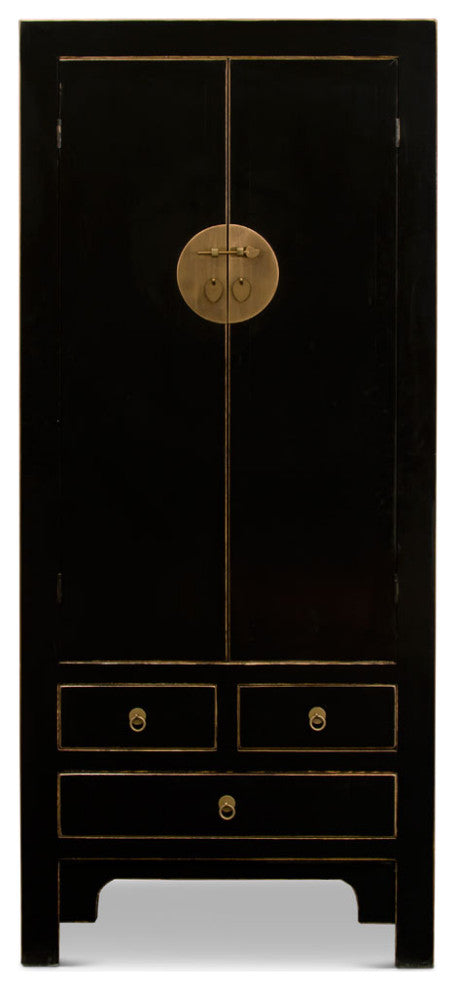 Distressed Black Elmwood Chinese Ming Armoire
