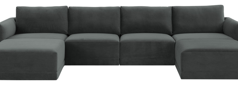 Flix Modular U Velvet Sectional Sofa, Modern 6 Piece Sectional Couch Set, Grey