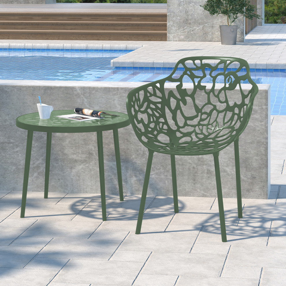 Leisuremod Modern Devon Aluminum Chair With Arm, Khaki Green