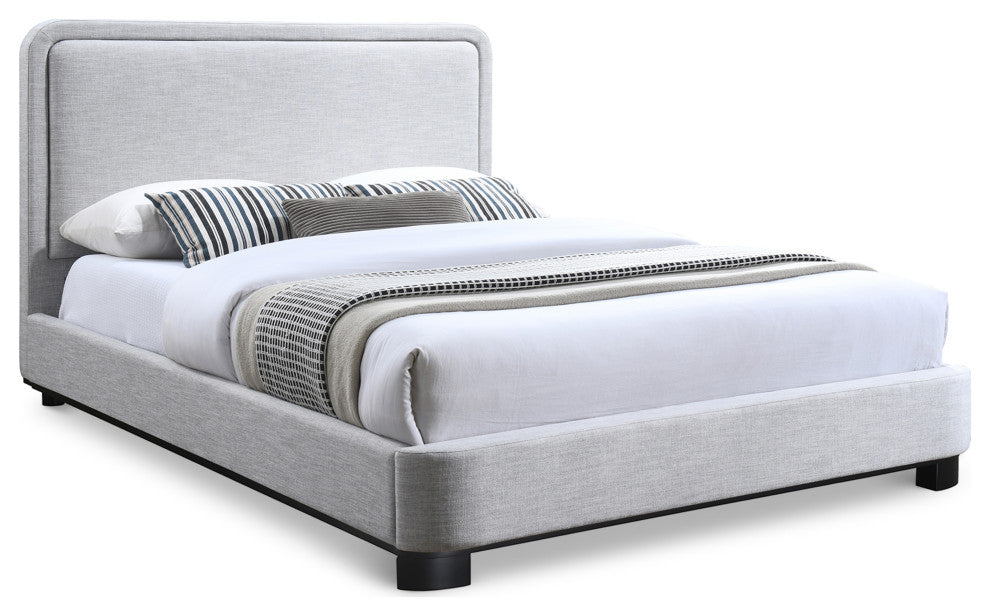 Nolita Linen Textured Fabric / Linen Upholstered Bed, Gray, King, Black Finish