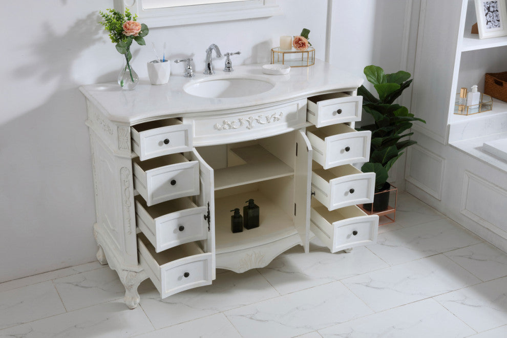 Bathroom Vanity, Antique White, 48", Single Sink