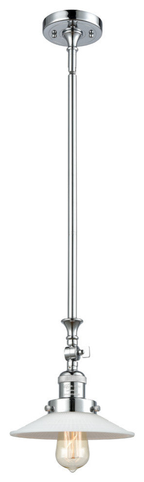 Halophane 1-Light Mini Pendant, Polished Chrome, Matte White Halophane
