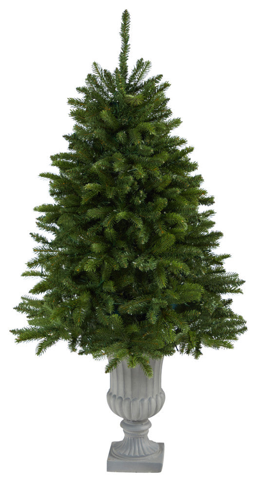 4.5' Sierra Spruce Natural Look Faux Xmas Tree W/150 Clear Lights, Urn