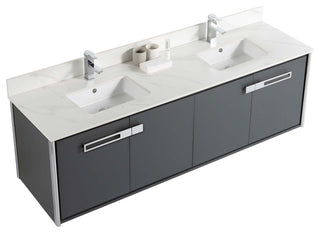 Oakville Wall Mount Bathroom Vanity, Onix Grey, 72", Chrome Hardware