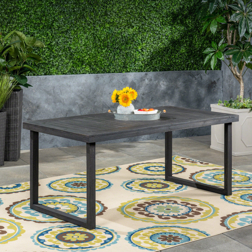 GDF Studio Ann Outdoor 69" Acacia Wood Dining Table, Sandblast Dark Gray Finish