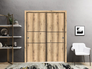 Bypass Doors 48 x 84 | Planum 0014 Oak with  | Sturdy Rails