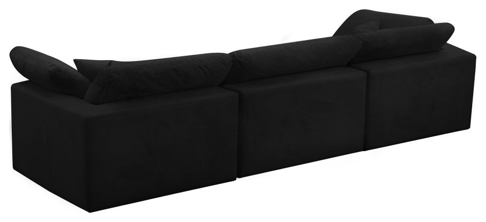 Cozy Velvet Upholstered Comfort 3-Piece Modular Sofa, Black