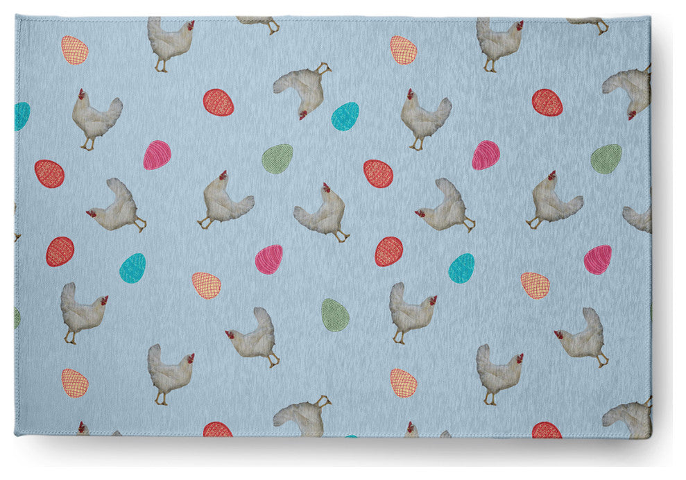 Chickens and Eggs Easter Chenille Rug, After Rain Blue, 2'x3'