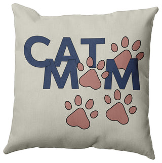 Cat Mom Polyester Indoor/Outdoor Pillow, Mauve, 18"x18"