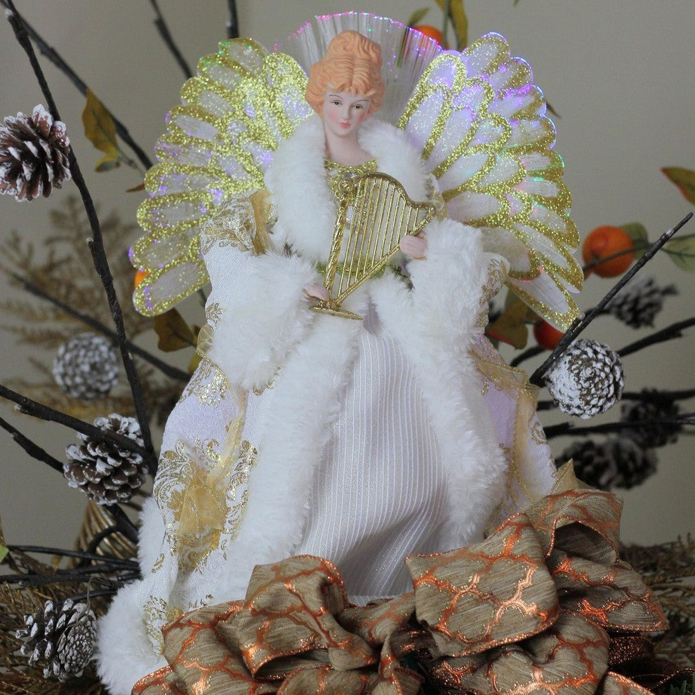 12" Battery-Operated Angel in Gown With Harp Christmas Tree Topper